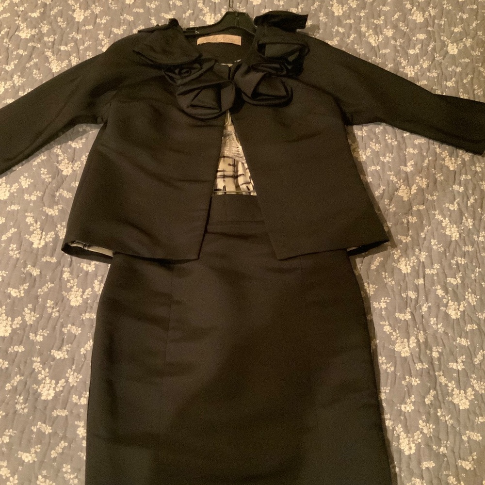 LELA ROSE Designer Black Evening Formal Suit Jacket Skirt Size 6 8 Roses Medium